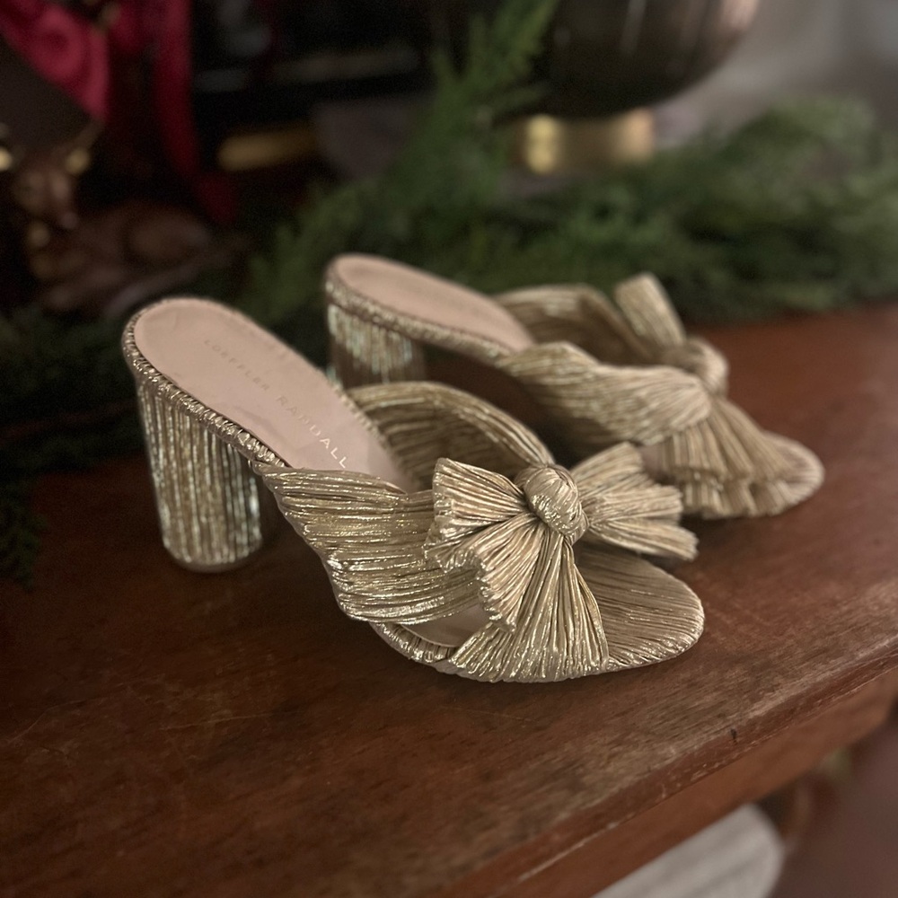 Loeffler Randall gold bow heels